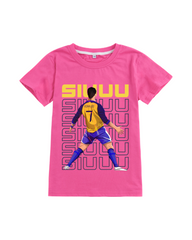 Cotton Short Sleeve Kids Graphic T-Shirt - Siuuu 7 Football Tee
