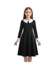 Black Gothic Style Long & Short Sleeve Cosplay Dress for Girls With Collar