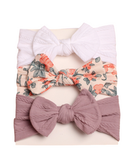 Assorted Baby Bow Headbands – Stretch Ribbed & Floral Print 3-Piece Set