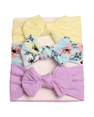 Assorted Baby Bow Headbands – Stretch Ribbed & Floral Print 3-Piece Set