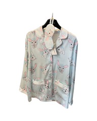 Cute Vintage Rabbit Print Pajama Set - Long Sleeve Soft Satin Sleepwear