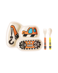 Construction Theme Baby & Toddler Feeding Set – 3 Piece Self-Feeding Utensils and Plate