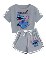 Kids Stitch Cartoon Print T-Shirt with Shorts Set