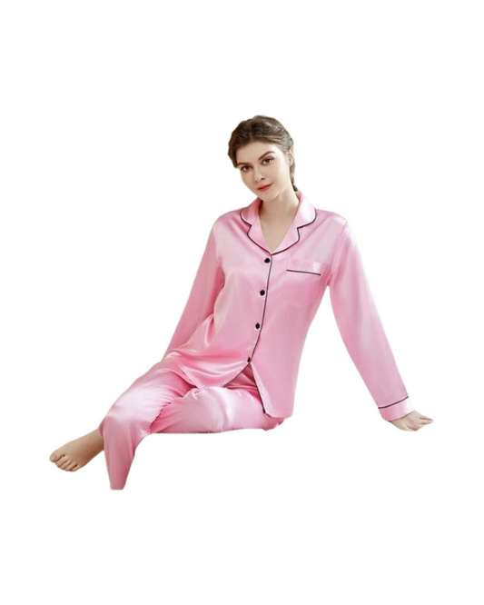 Breathable & Silky Satin Long-Sleeved Pyjamas Set