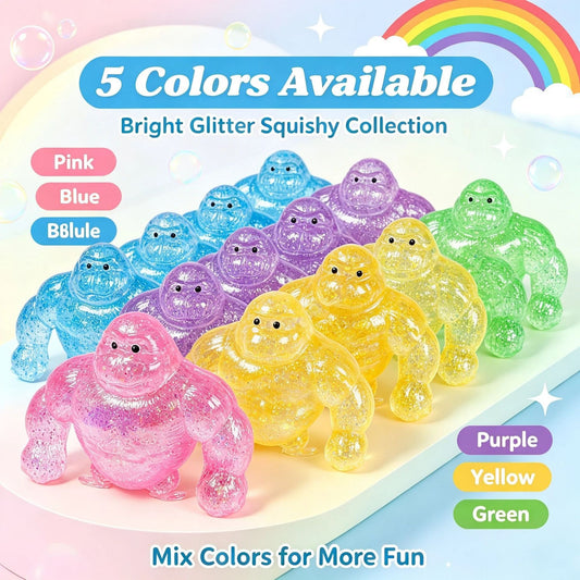 Silicone Gorilla Glitter Monkey Squishy Toy for Stress Relief and Sensory Play
