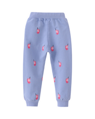 Light Blue Unicorn Printed Cotton Sweatpants for Girls