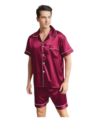 Men's Short-Sleeved Shirt and Shorts Silk Pyjama Set