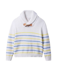 Striped Shawl Collar Kids Knit Sweater - Cozy Long Sleeve Pullover