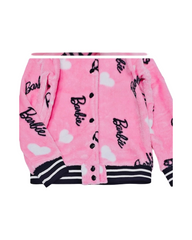 Barbie Pink Girls All Over Print Plush Varsity Bomber Jacket