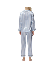 Striped Satin Pajama Set – Soft Long Sleeve V-Neck Button-Down Sleepwear