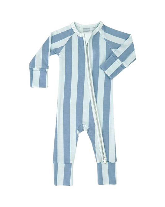 Soft Knit Ribbed Striped Baby Pajamas Double Zipper Sleep and Play Jumpsuit
