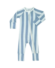 Soft Knit Ribbed Striped Baby Pajamas Double Zipper Sleep and Play Jumpsuit