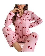 Cozy Printed Button-Up Women's Pajama Set – 2-Piece Long Sleeve Top and Pants Sleepwear