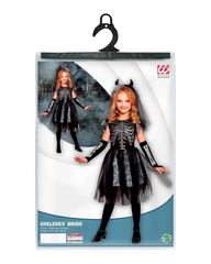 Spooky Skeleton Bride Fancy Dress Outfit - Girls Halloween Party Dress with Veil