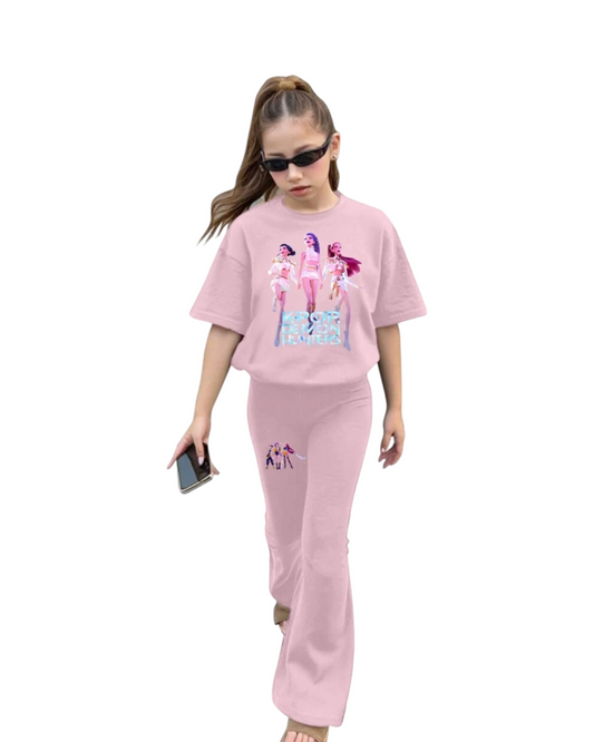 Comfortable K-POP Girl Graphic Print T-Shirt And Long Pants Outfit
