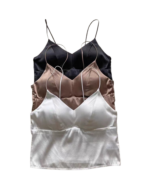 Silk Spaghetti Strap V Neck Camisoles with Built-in Bra