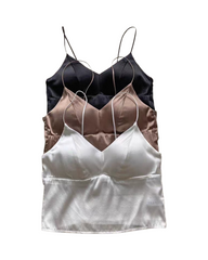 Silk Spaghetti Strap V Neck Camisoles with Built-in Bra