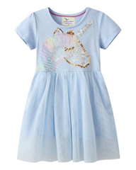 Light Blue Tulle Skirt Dress with Sequin Unicorn Design