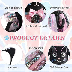 Sparkly Black Kitten & Girls Cosplay Dress Up Set - Halloween Outfit with Accessories
