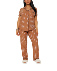 Short Sleeve Button Up Women Wide Leg Casual One-Piece Pyjama Set