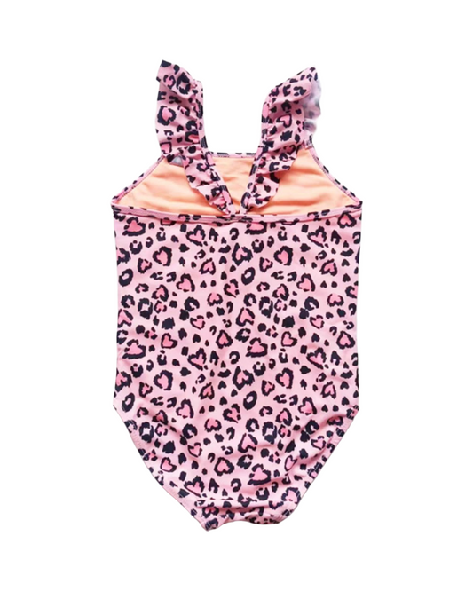 Sleeveless Infant Girls Cheetah Swimsuit – Ruffle Shoulder Summer One-Piece