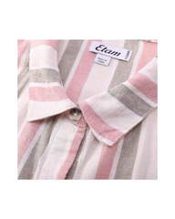 Vertical Striped Linen Mini Shift Dress with Short Sleeves - Casual Everyday Summer Tunic