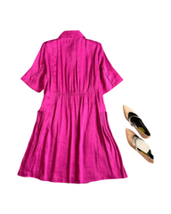Casual Short Sleeve A-Line Mini Dress - Pleated Everyday Shirt Dress