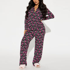 2-Piece Cotton Pajama Set Long Sleeve Button Up Loungewear