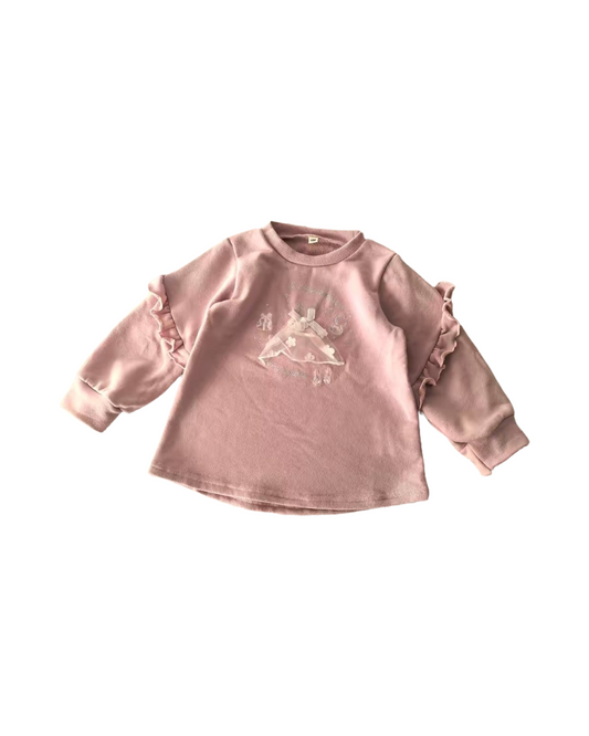 Soft Ribbed Knit Frill Trim Sweatshirt for Toddler Girls