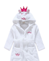 White Plush Hooded Bathrobe for Girls with Princess Crown Hood