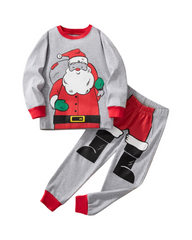 Cotton Long-Sleeve Holiday Pyjama Set for Kids Featuring Festive Sloth and Santa Claus Print