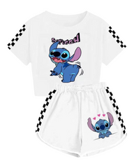 Kids Stitch Cartoon Print T-Shirt with Shorts Set