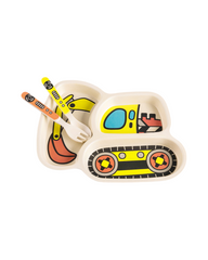Construction Theme Baby & Toddler Feeding Set – 3 Piece Self-Feeding Utensils and Plate