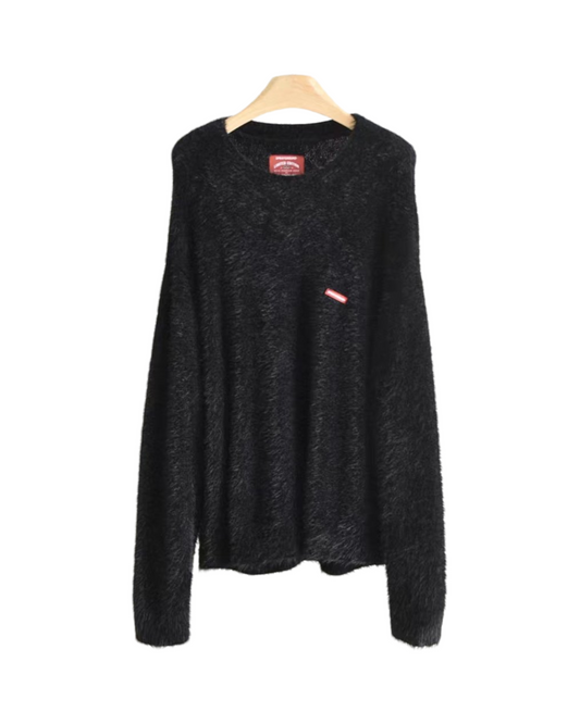 Oversized Black Knit Cardigan Sweater - Men's Gothic Tooth Print Streetwear Tops