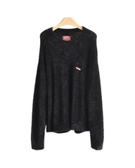 Oversized Black Knit Cardigan Sweater - Men's Gothic Tooth Print Streetwear Tops