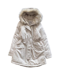 Beige Winter Puffer Parka - Fleece Lined Hooded Outerwear Coat