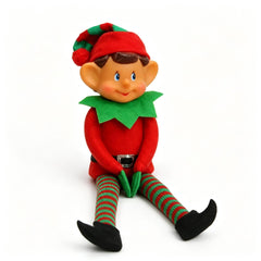 Poseable Christmas Elf Doll with Stripes – Holiday Shelf Sitter Decoration