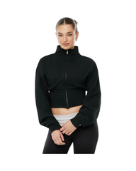 Cropped Zip Up Fleece Jacket Women – Lightweight Oversized High Collar Casual Activewear Sweatshirt