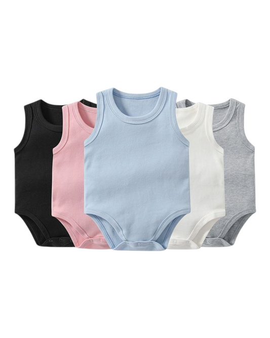 Sleeveless Summer 100% Cotton Baby Onesie with Snap Fasteners