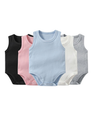 Sleeveless Summer 100% Cotton Baby Onesie with Snap Fasteners