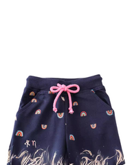Cotton Blend Floral and Rainbow Print Girls Long Joggers With Pockets