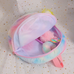 Hooded Plush Rainbow Unicorn School Backpack