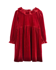 Velvet Long Sleeve Toddler and Girls Dress with Ruffled Collar