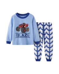 Monster Truck Graphic Long Sleeve Pajamas Two Piece Sleepwear Set