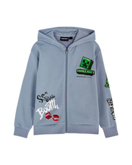 Light Blue Patchwork Zip Hoodie – Boys Streetwear Graphic Sweatshirt