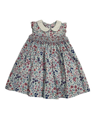 Girls' Smocked Patterned Short-Sleeve Collared Dress