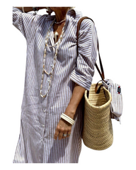 High Split Long Button-Up Shirt Dress