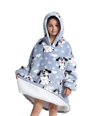 Oversized Kids Wearable Blanket Hoodie with Pocket – Soft Sherpa Fleece Warm Loungewear Poncho