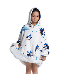 Oversized Kids Wearable Blanket Hoodie with Pocket – Soft Sherpa Fleece Warm Loungewear Poncho