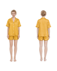 Short Sleeve V-Neck Button-Up Woven Women's Pajama Set